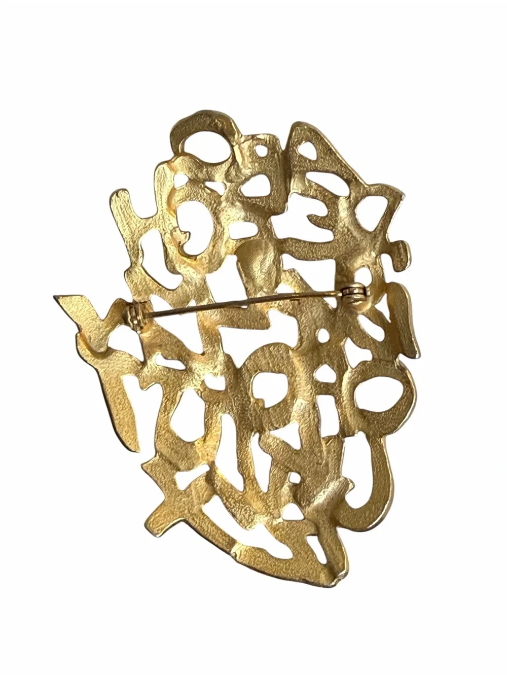 Abstract Gold Tone Alphabet Letter Brooch Pin Modern Statement Art 3”
